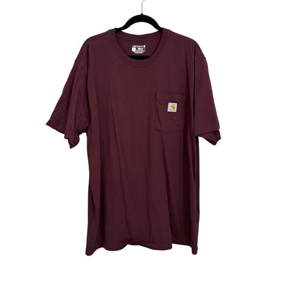Carhartt T-Shirt Mens L Burgundy Loose Fit Crew Short Sleeve Casual Pocket Tee - Picture 1 of 5